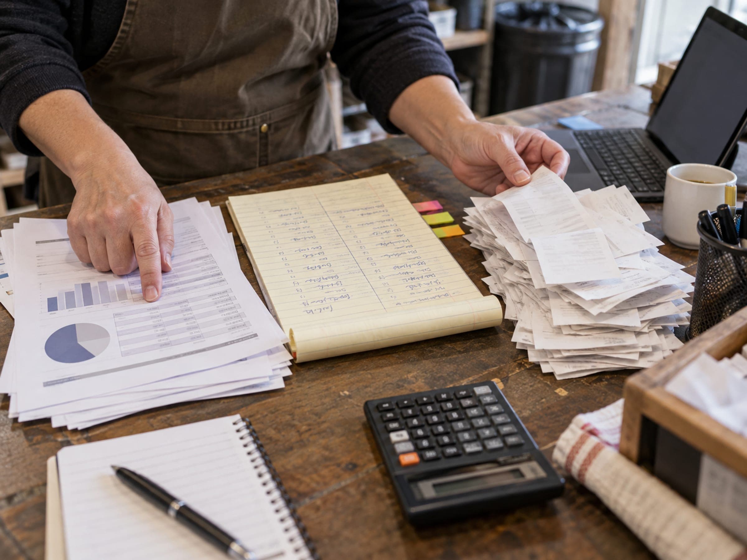Separate printed reports of the same business laid side by side, each telling a different story.